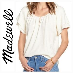 Madewell Texture Thread Blouse Cream Short Sleeve Scoop Neck Top XXS